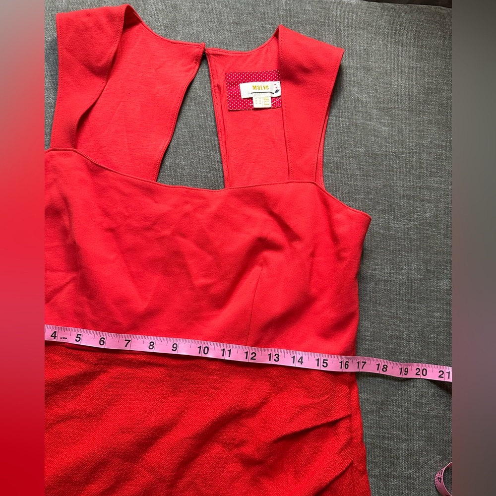 Anthropologie Maeve Square Neck Red Midi Dress Sz 12 - Picture 5 of 16